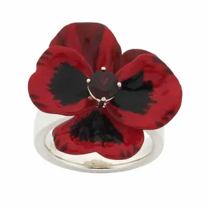 Karen Walker Jewellery Karen Walker Pansy Ring, Large Pansy - Silver, Red Enamel, Garnet