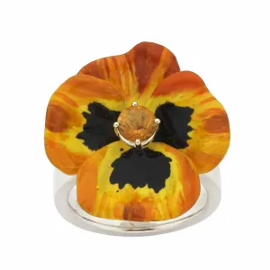 Karen Walker Jewellery Karen Walker Pansy Ring, Large Pansy - Silver, Yellow Enamel, Citrine