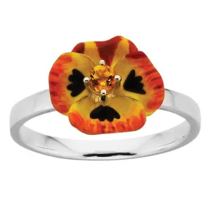 Karen Walker Jewellery Karen Walker Pansy Ring, Small Pansy - Silver, Yellow Enamel, Citrine