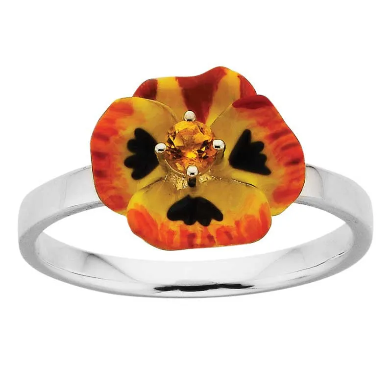 Karen Walker Jewellery Karen Walker Pansy Ring, Small Pansy - Silver, Yellow Enamel, Citrine