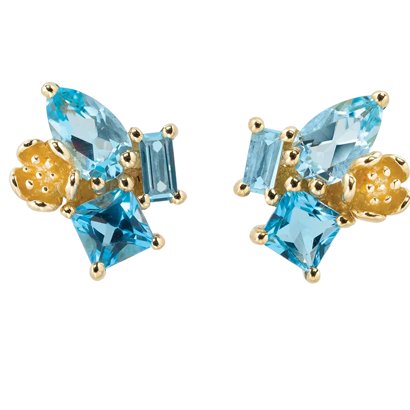 Karen Walker Jewellery Karen Walker Rock Garden Earrings - 9ct Gold, Blue Topaz
