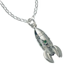 Karen Walker Jewellery Karen Walker Rocket Ship Pendant - Silver, Garnet, Emerald