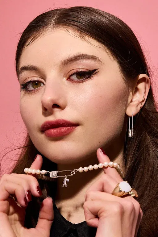 Karen Walker Jewellery Karen Walker - Runaway Safety Pin & Pearl Strand Necklace Sterling Silver