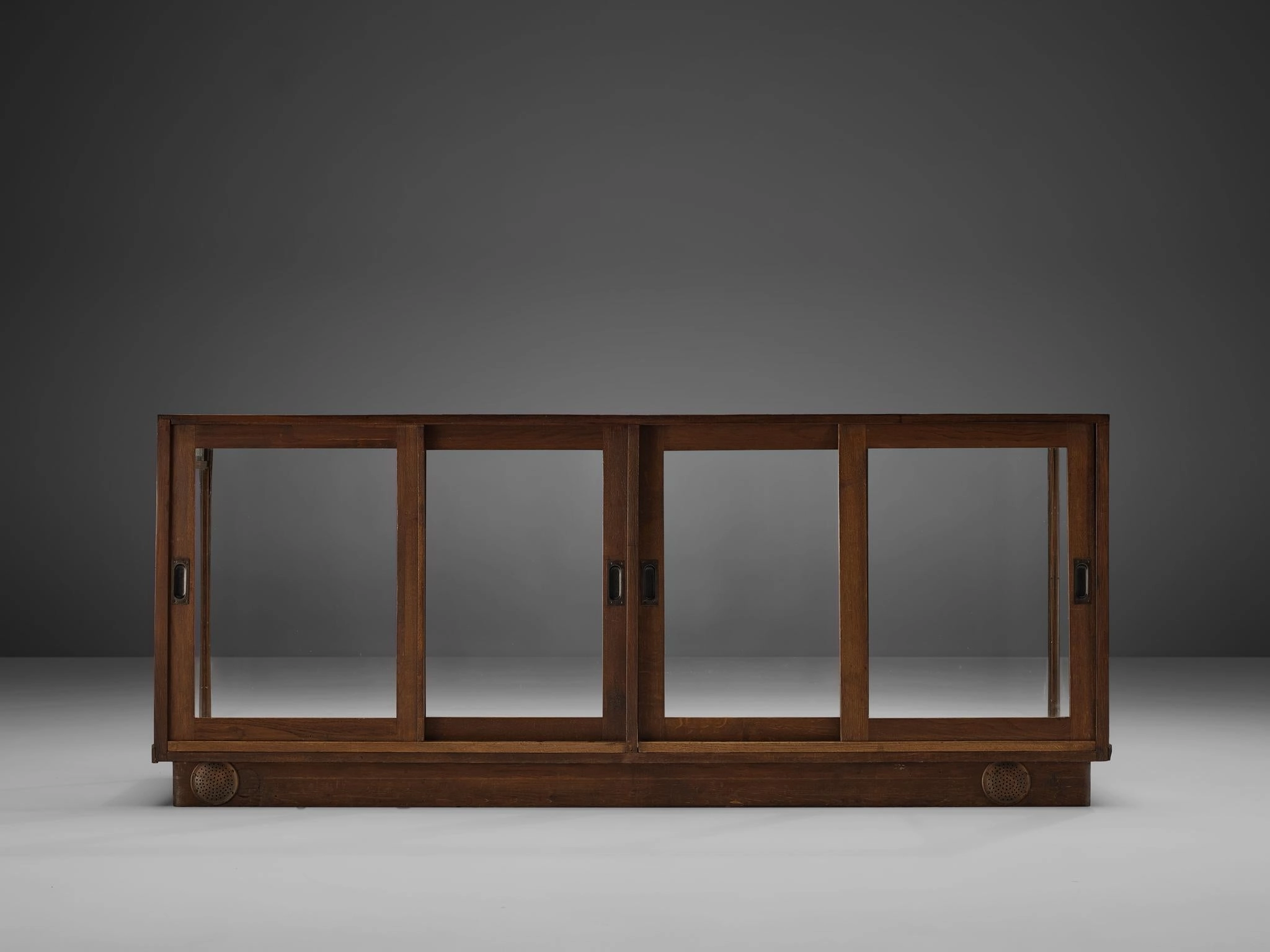 Large Art Deco Showcase in Stained Oak and Glass