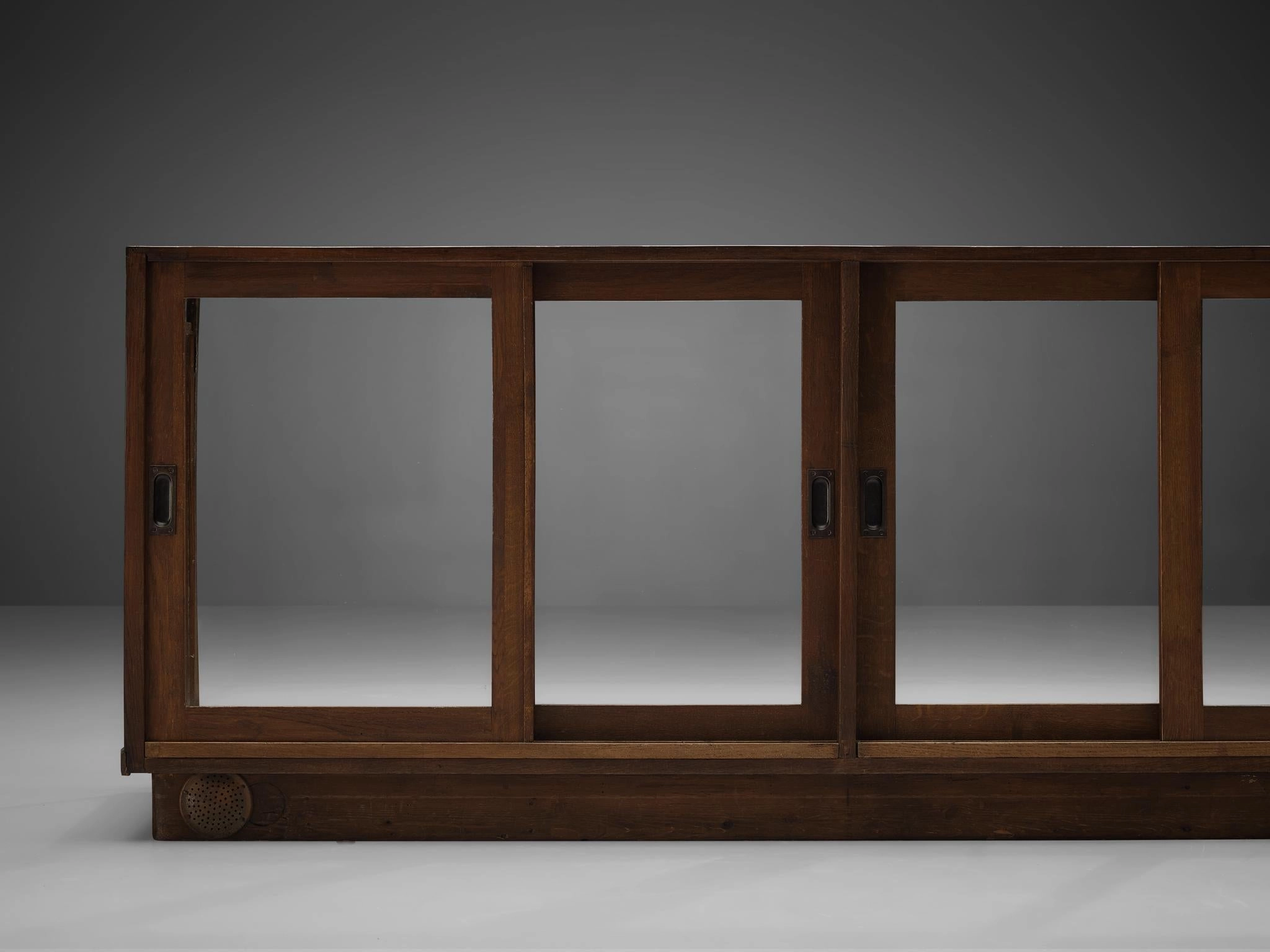 Large Art Deco Showcase in Stained Oak and Glass
