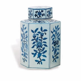 Large Blue and White Porcelain Floral Tea Jar vase,flower vase,home decoration