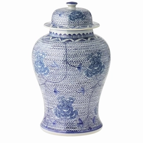 Large Blue and White Porcelain Temple Jar with Flowers vase,flower vase,home decoration