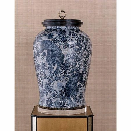Large Blue Siberian Tiger Porcelain Jar With Lid