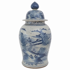 Large Dynasty Temple Jar With Landscape Motif vase,flower vase,home decoration