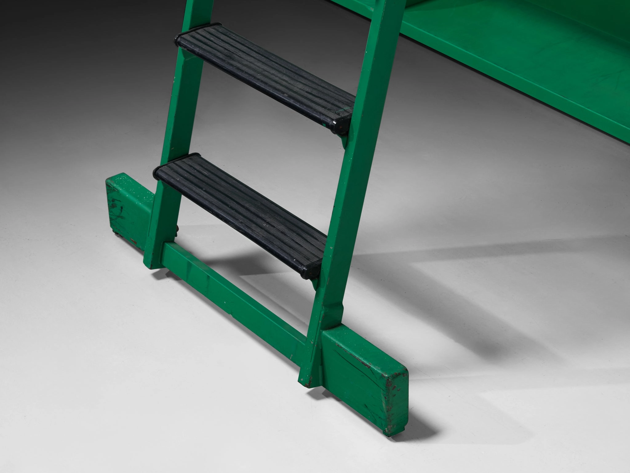 Large Italian Library with Integrated Staircase in Green Lacquered Steel