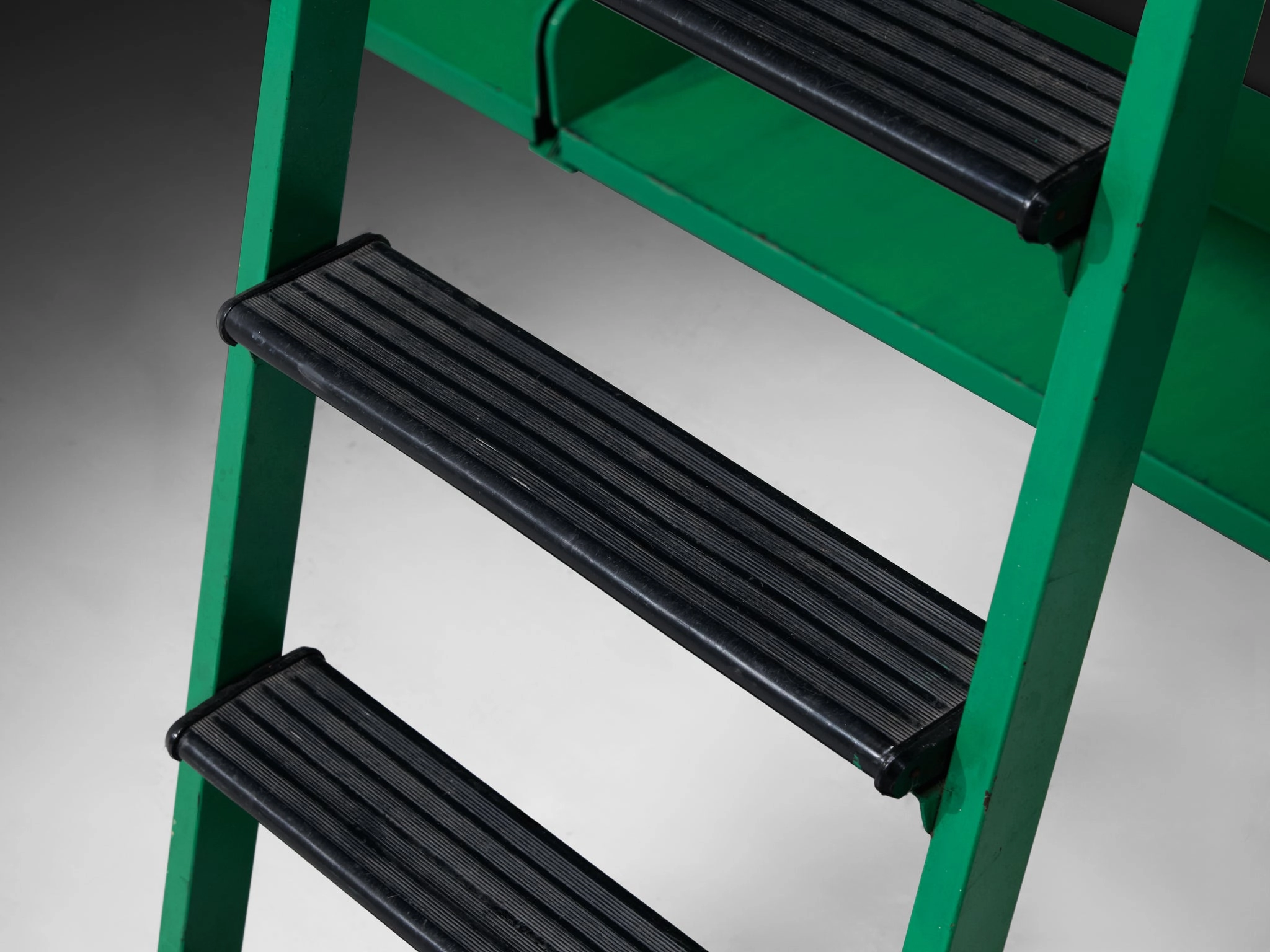 Large Italian Library with Integrated Staircase in Green Lacquered Steel