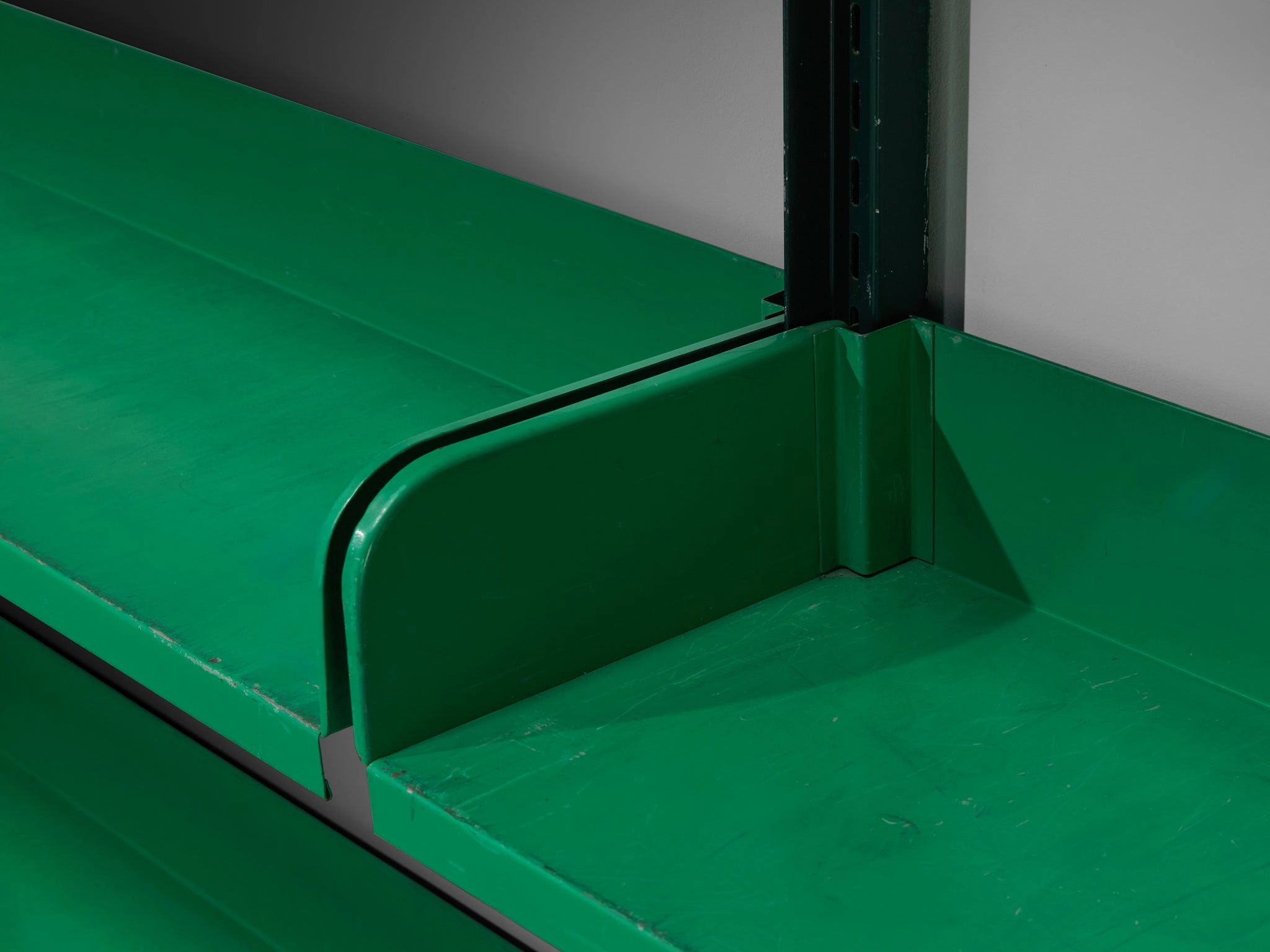 Large Italian Library with Integrated Staircase in Green Lacquered Steel