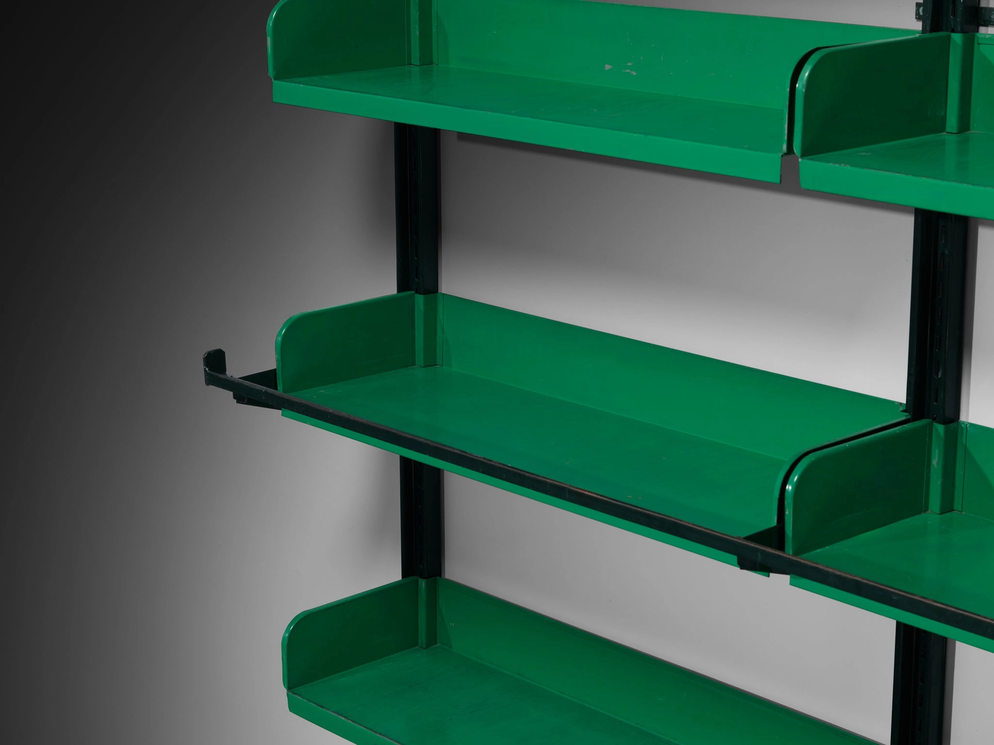 Large Italian Library with Integrated Staircase in Green Lacquered Steel