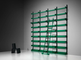 Large Italian Library with Integrated Staircase in Green Lacquered Steel storage cabinet,organizer,furniture storage