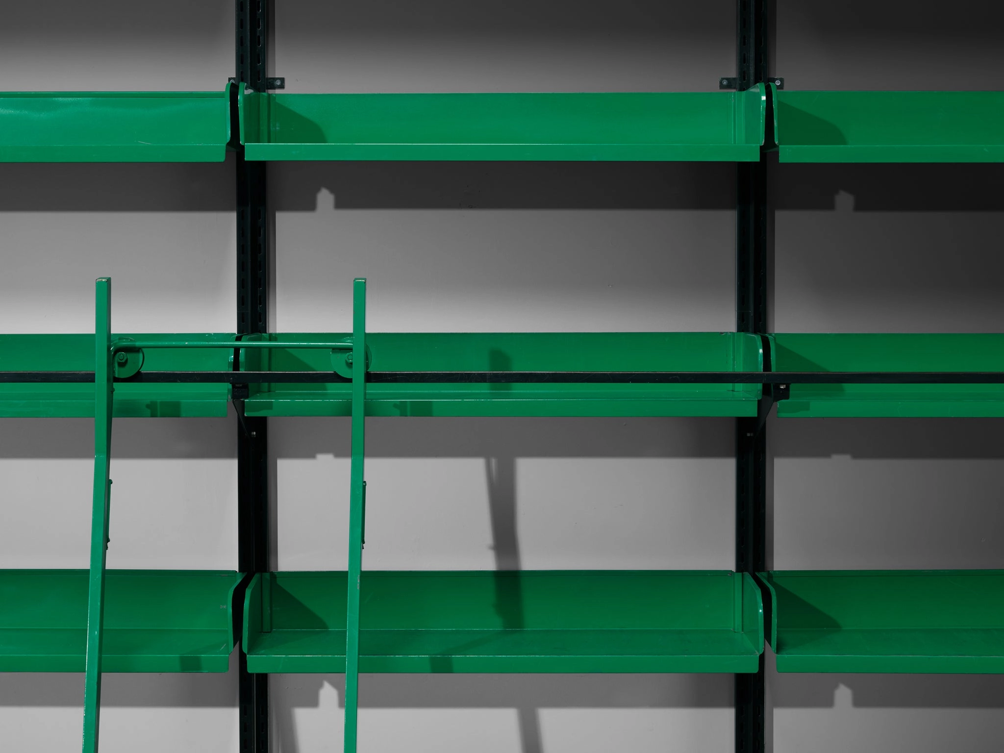 Large Italian Library with Integrated Staircase in Green Lacquered Steel