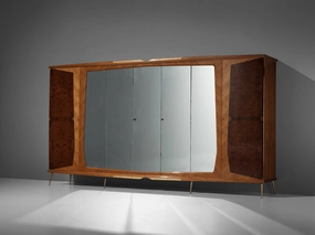 Large Italian Mirrored Wardrobe in Walnut with Mirror Panels storage cabinet,organizer,furniture storage