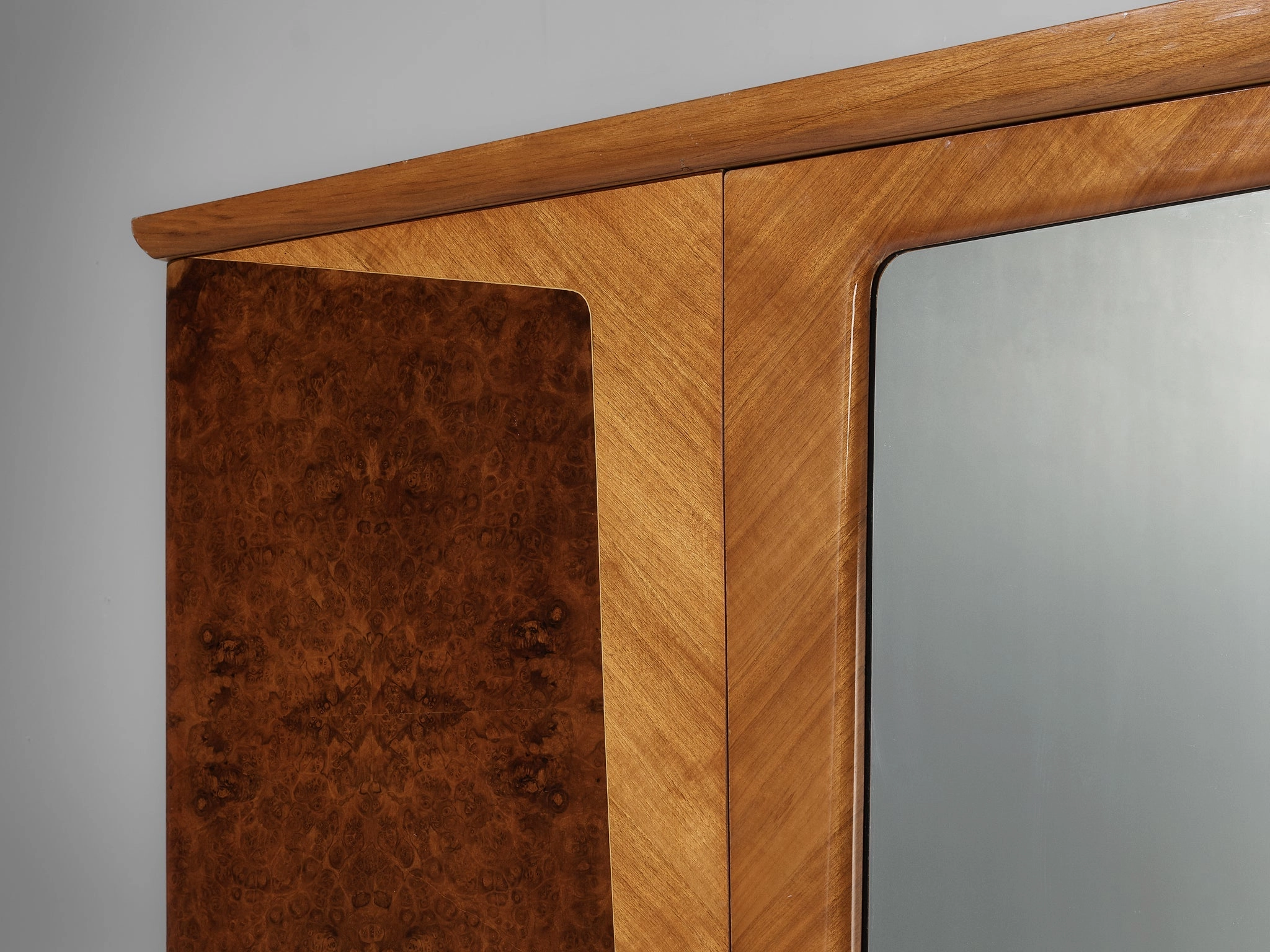 Large Italian Mirrored Wardrobe in Walnut with Mirror Panels