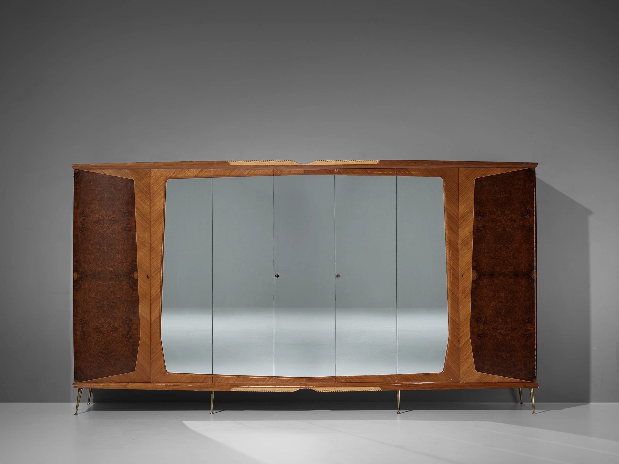 Large Italian Mirrored Wardrobe in Walnut with Mirror Panels