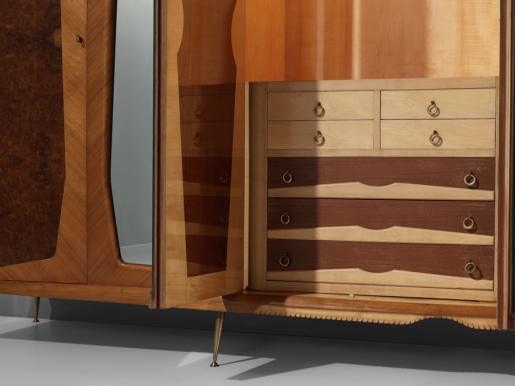 Large Italian Mirrored Wardrobe in Walnut with Mirror Panels