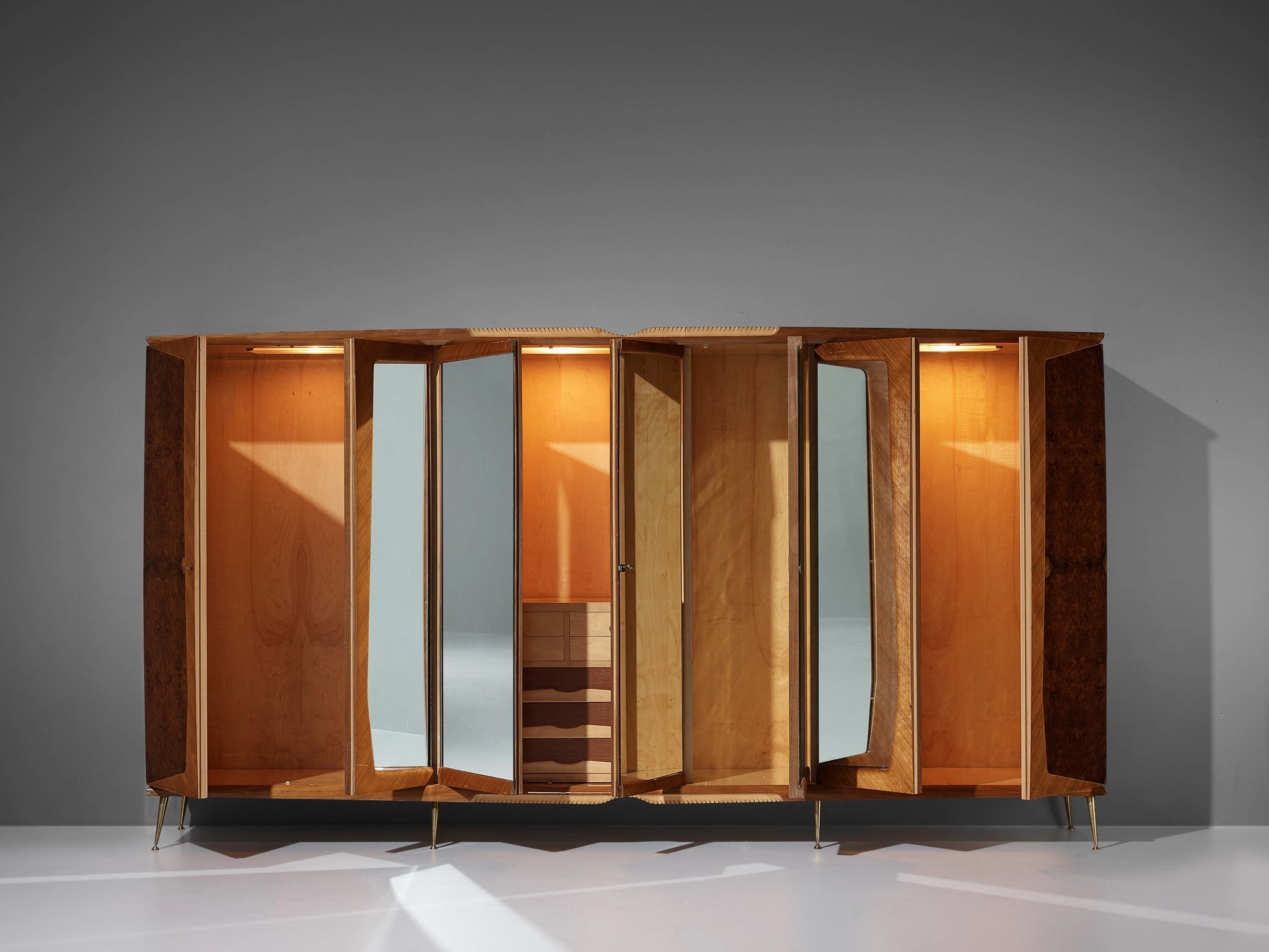 Large Italian Mirrored Wardrobe in Walnut with Mirror Panels