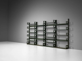 Lips Vago 'Triennale' Bookcases or Shelving System in Dark Green Lacquered Steel storage cabinet,organizer,furniture storage