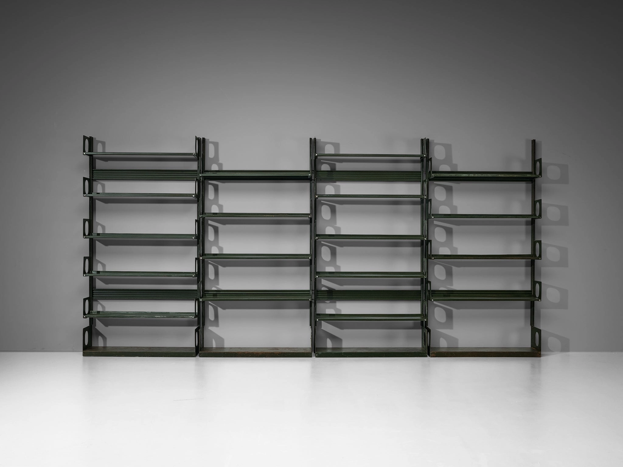 Lips Vago 'Triennale' Bookcases or Shelving System in Dark Green Lacquered Steel