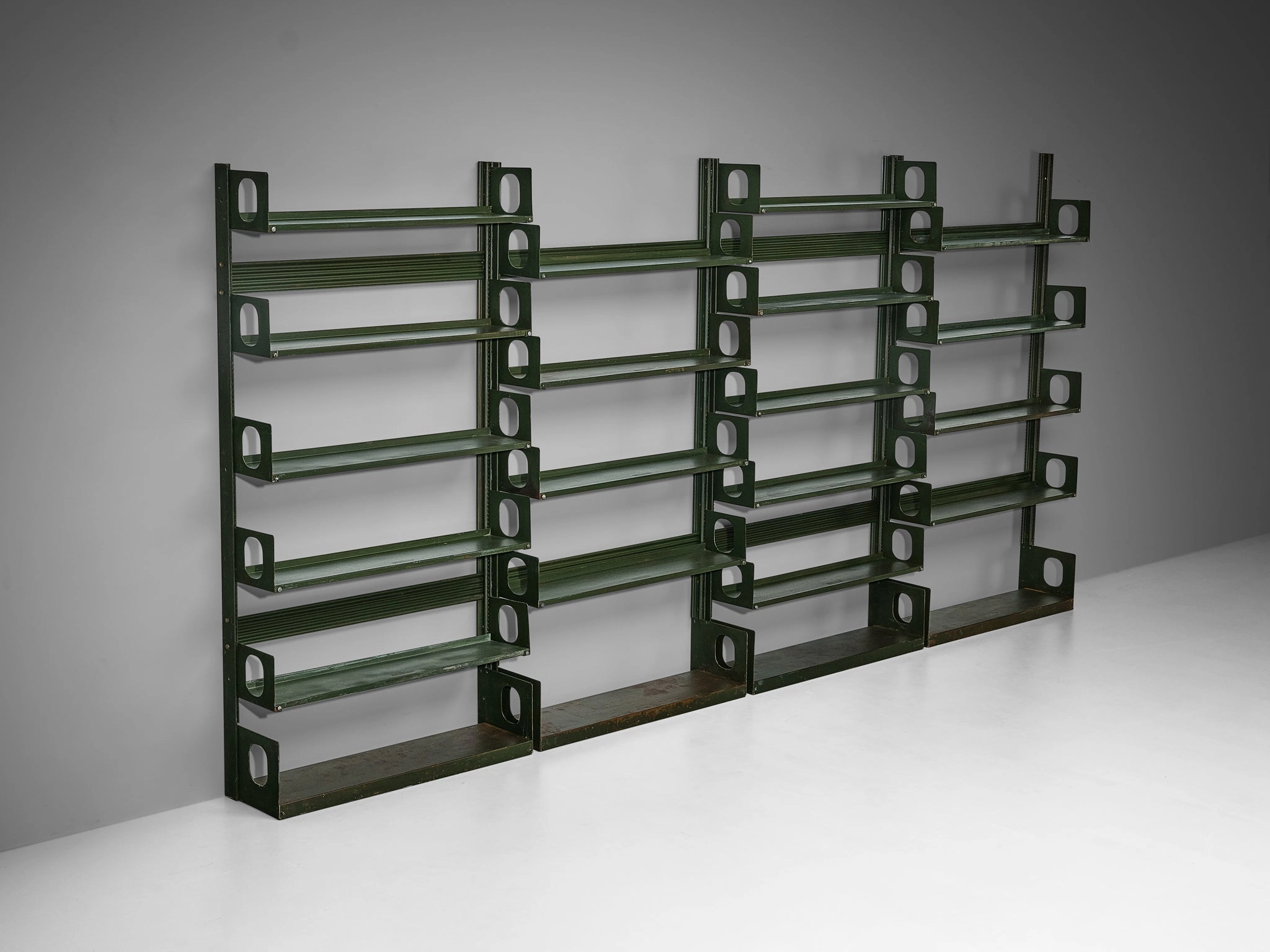 Lips Vago 'Triennale' Bookcases or Shelving System in Dark Green Lacquered Steel