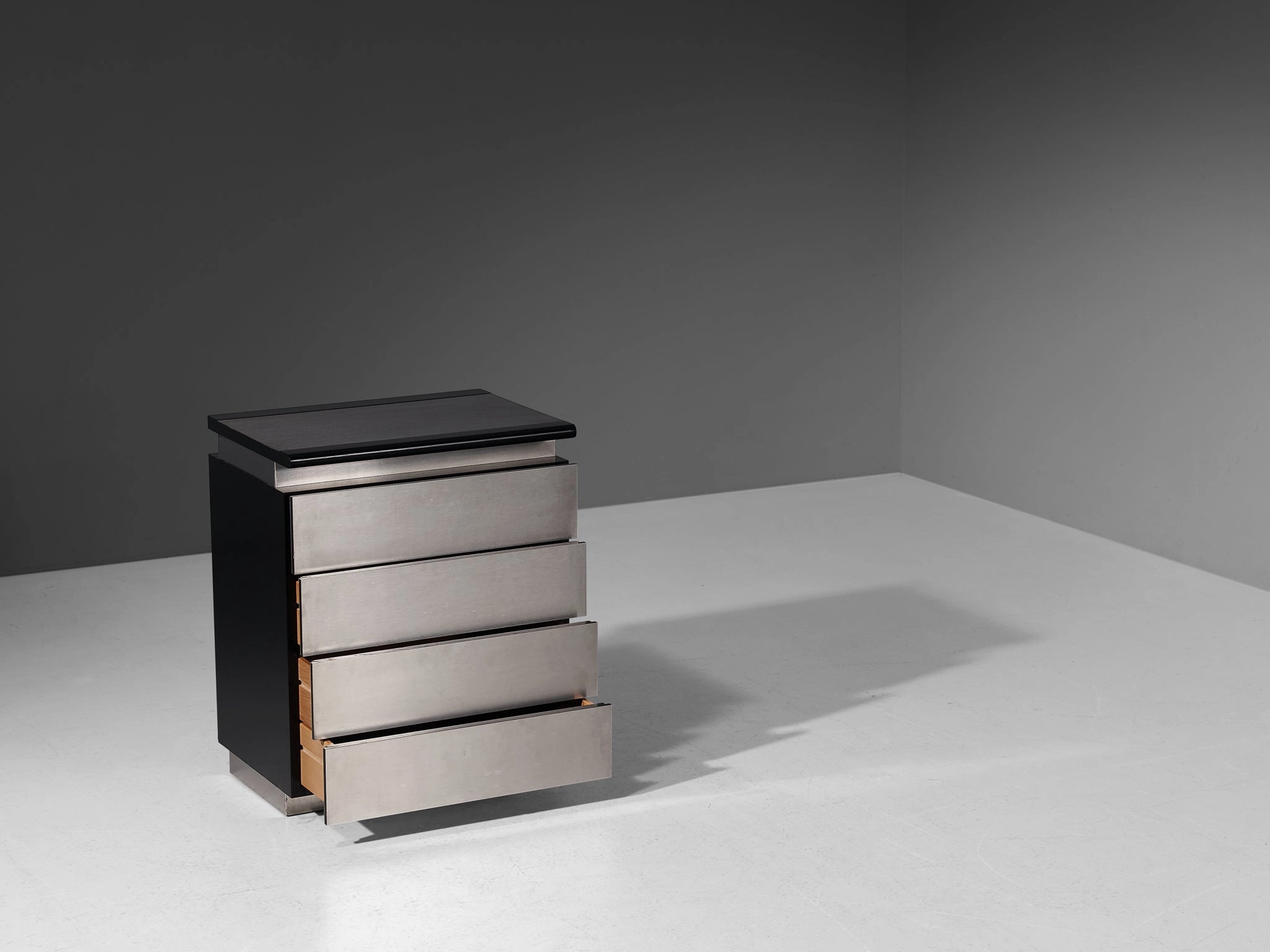 Lodovico Acerbis Chest of Drawers in Brushed Aluminum and Lacquered Oak