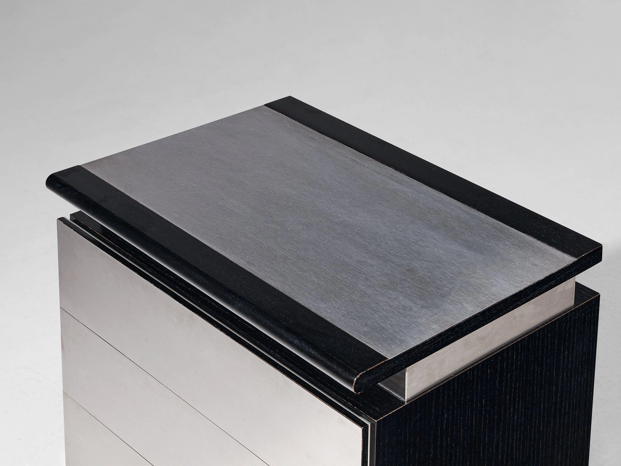 Lodovico Acerbis Chest of Drawers in Brushed Aluminum and Lacquered Oak