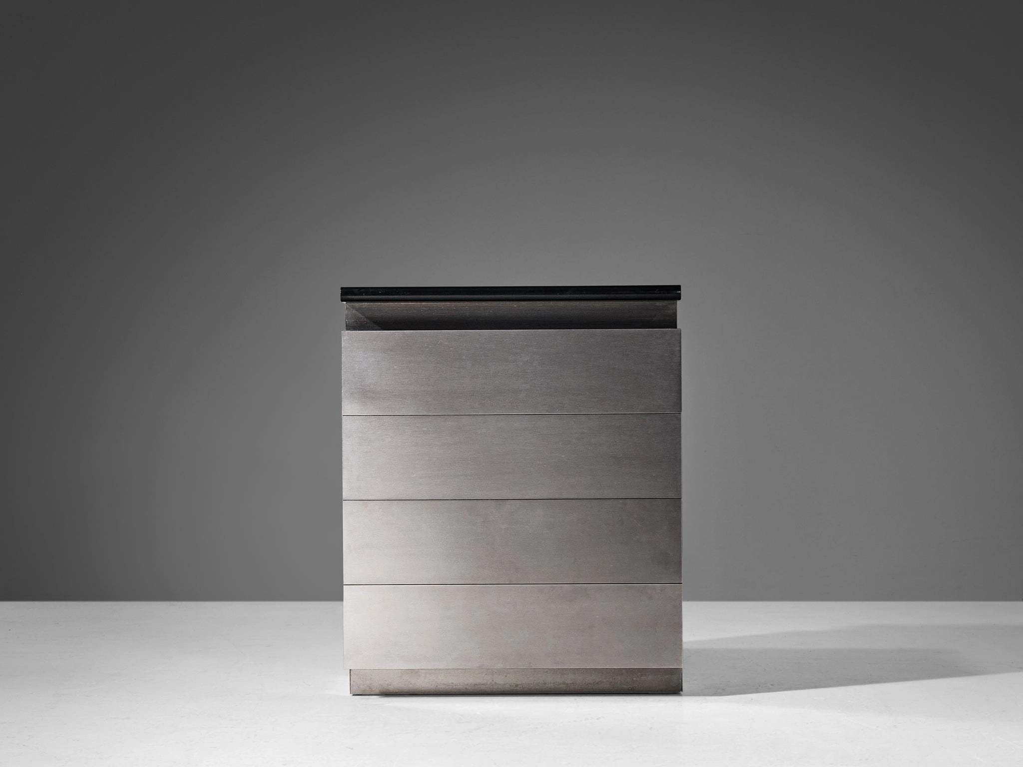 Lodovico Acerbis Chest of Drawers in Brushed Aluminum and Lacquered Oak