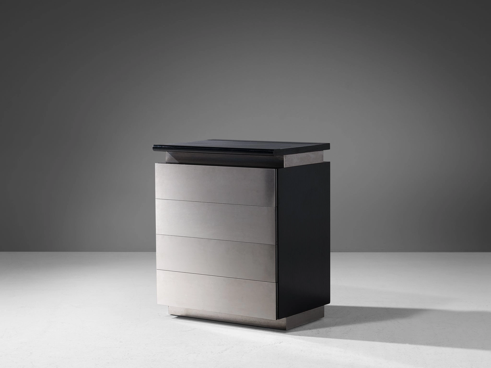 Lodovico Acerbis Chest of Drawers in Brushed Aluminum and Lacquered Oak storage cabinet,organizer,furniture storage