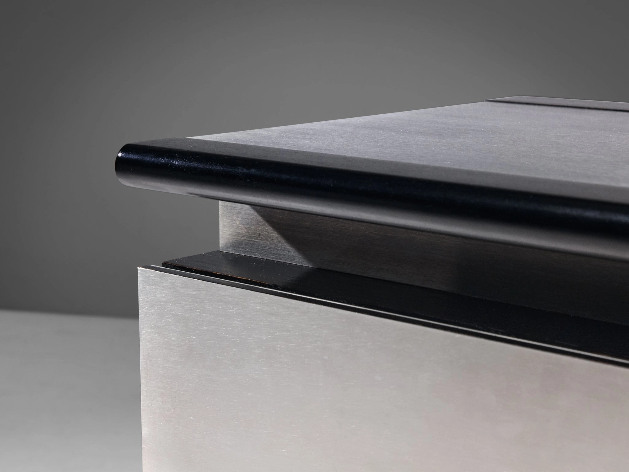 Lodovico Acerbis Chest of Drawers in Brushed Aluminum and Lacquered Oak