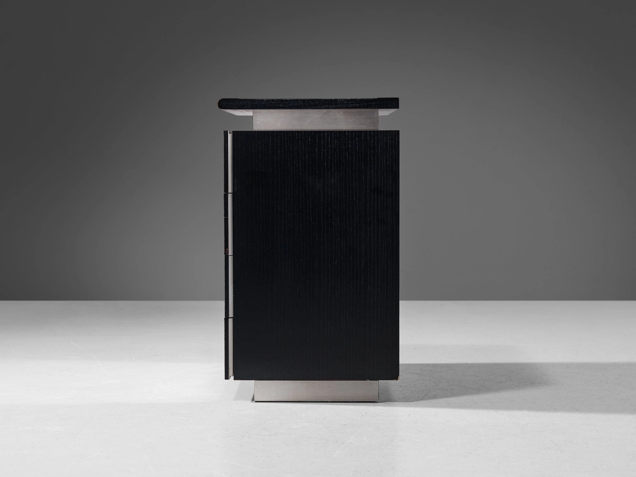 Lodovico Acerbis Chest of Drawers in Brushed Aluminum and Lacquered Oak