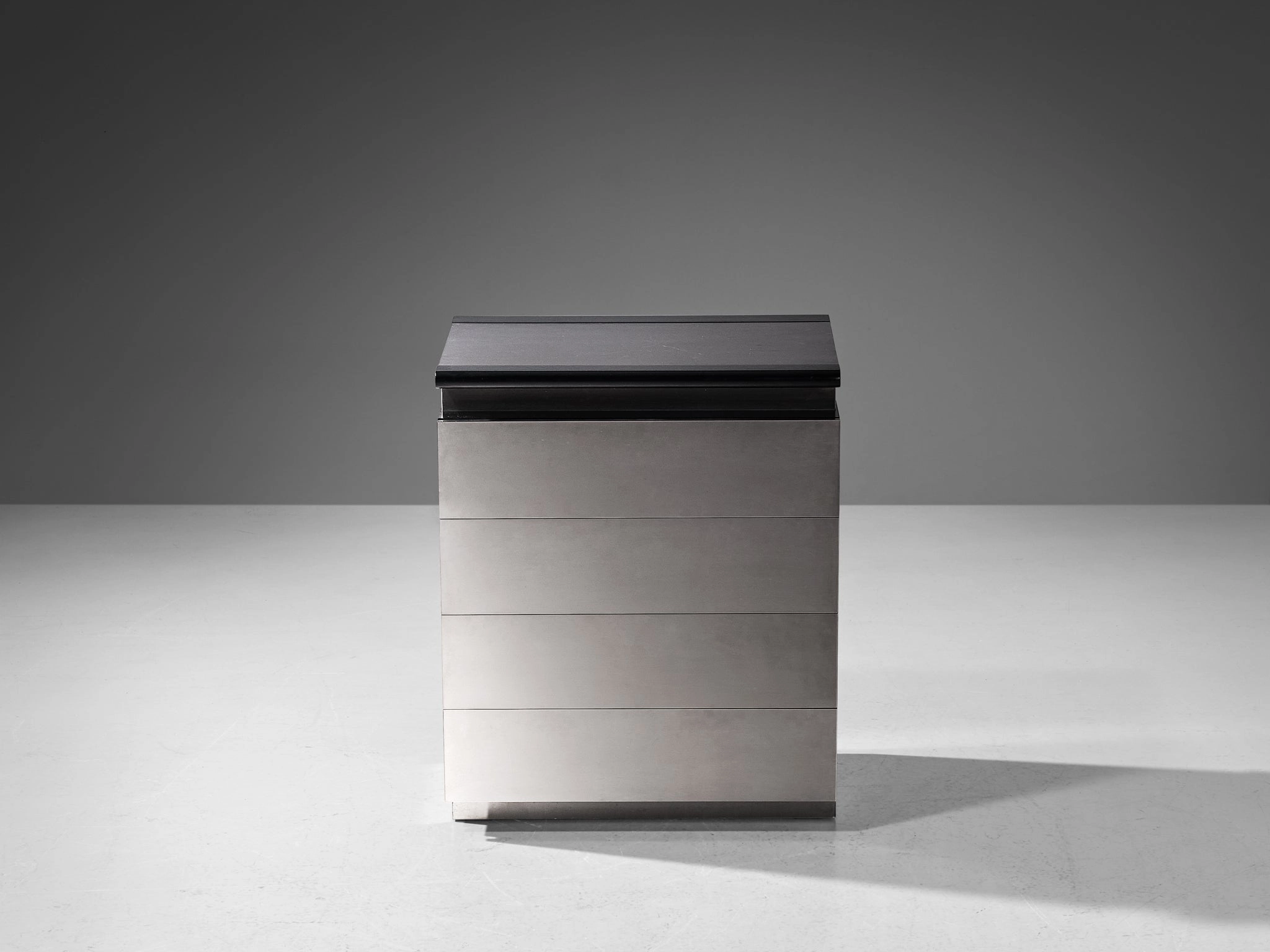 Lodovico Acerbis Chest of Drawers in Brushed Aluminum and Lacquered Oak