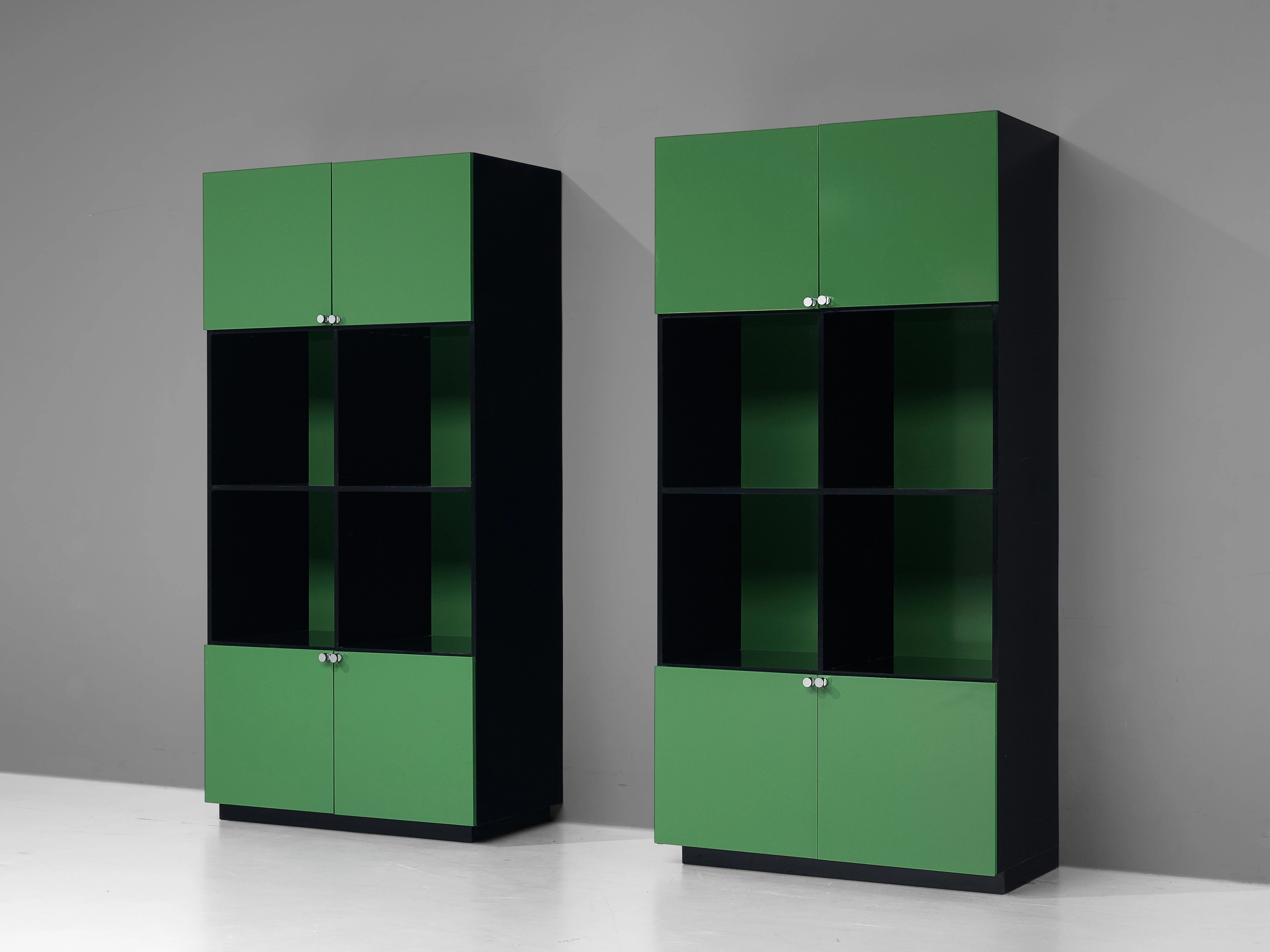 Luigi Saccardo 'Topline' Highboards in Vibrant Green and Black Color storage cabinet,organizer,furniture storage