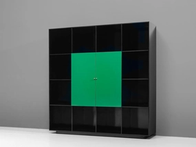 Luigi Saccardo 'Topline' Wall Unit in Vibrant Green and Black Color storage cabinet,organizer,furniture storage