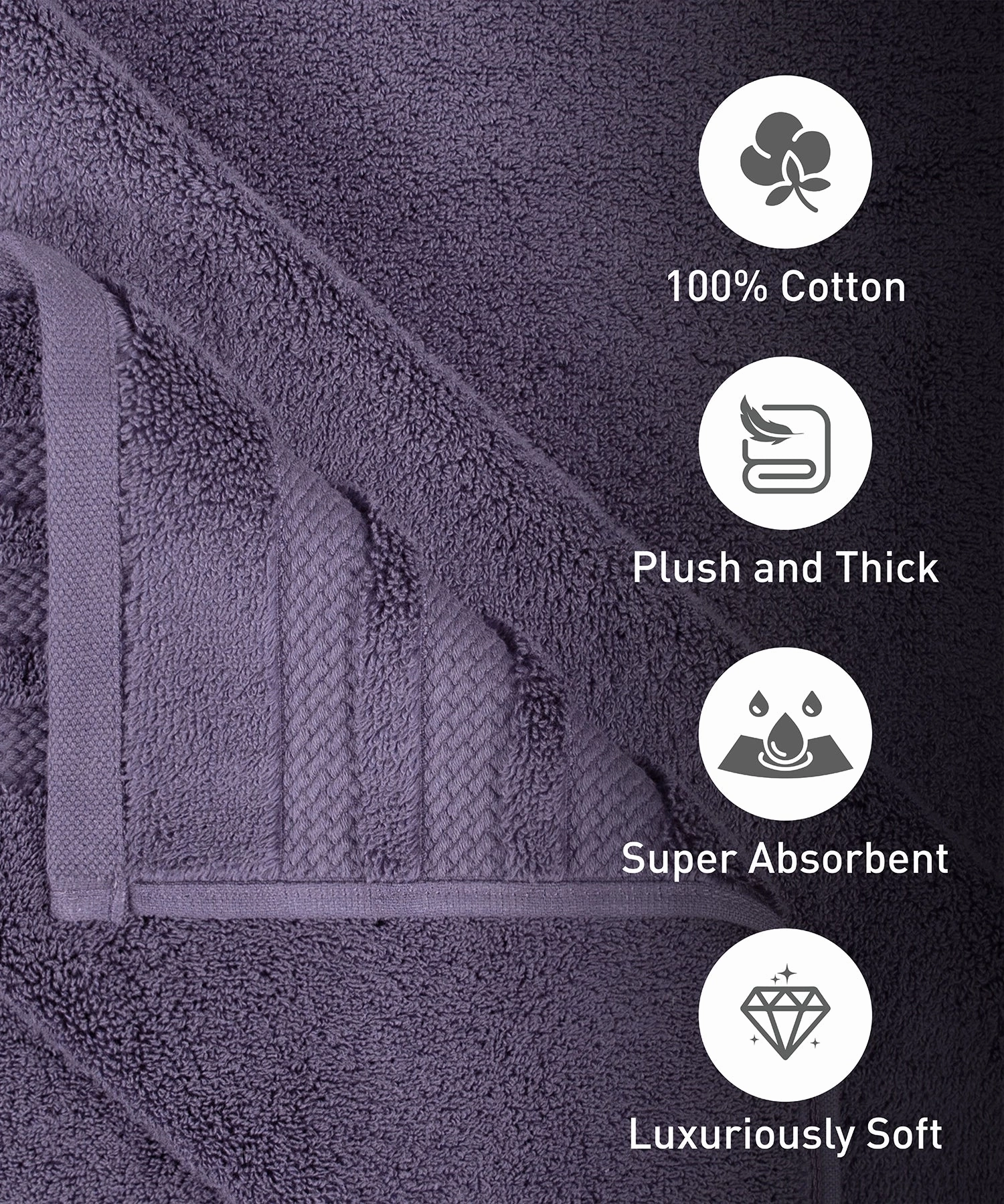 Luxury 2Pc Bath Towel Set, 625 Gsm, Purple