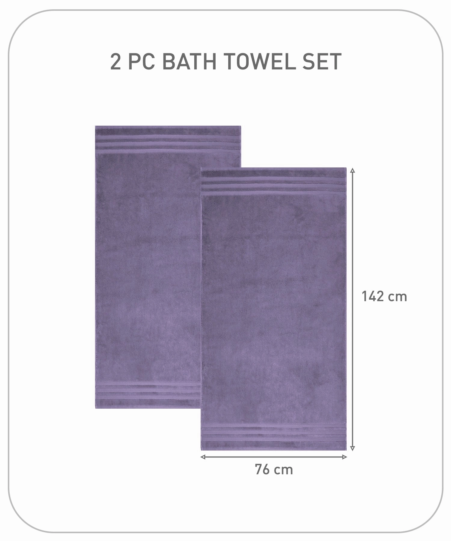 Luxury 2Pc Bath Towel Set, 625 Gsm, Purple
