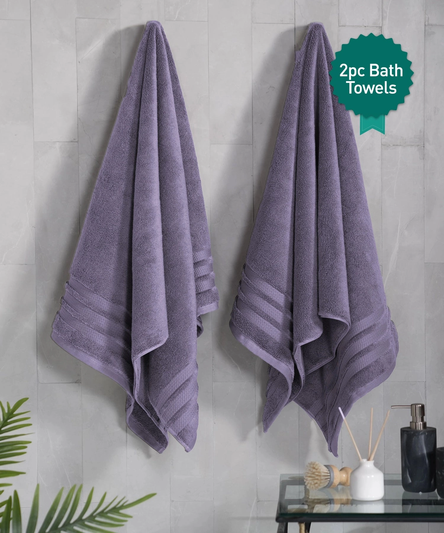 Luxury 2Pc Bath Towel Set, 625 Gsm, Purple bath towels,soft towels,bathroom textiles