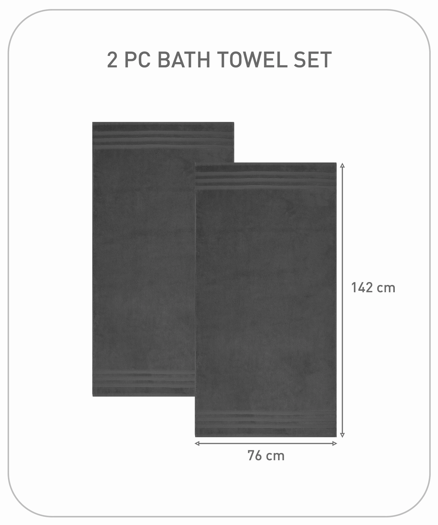 Luxury 2Pc Bath Towel Set , 625 Gsm, Charcoal