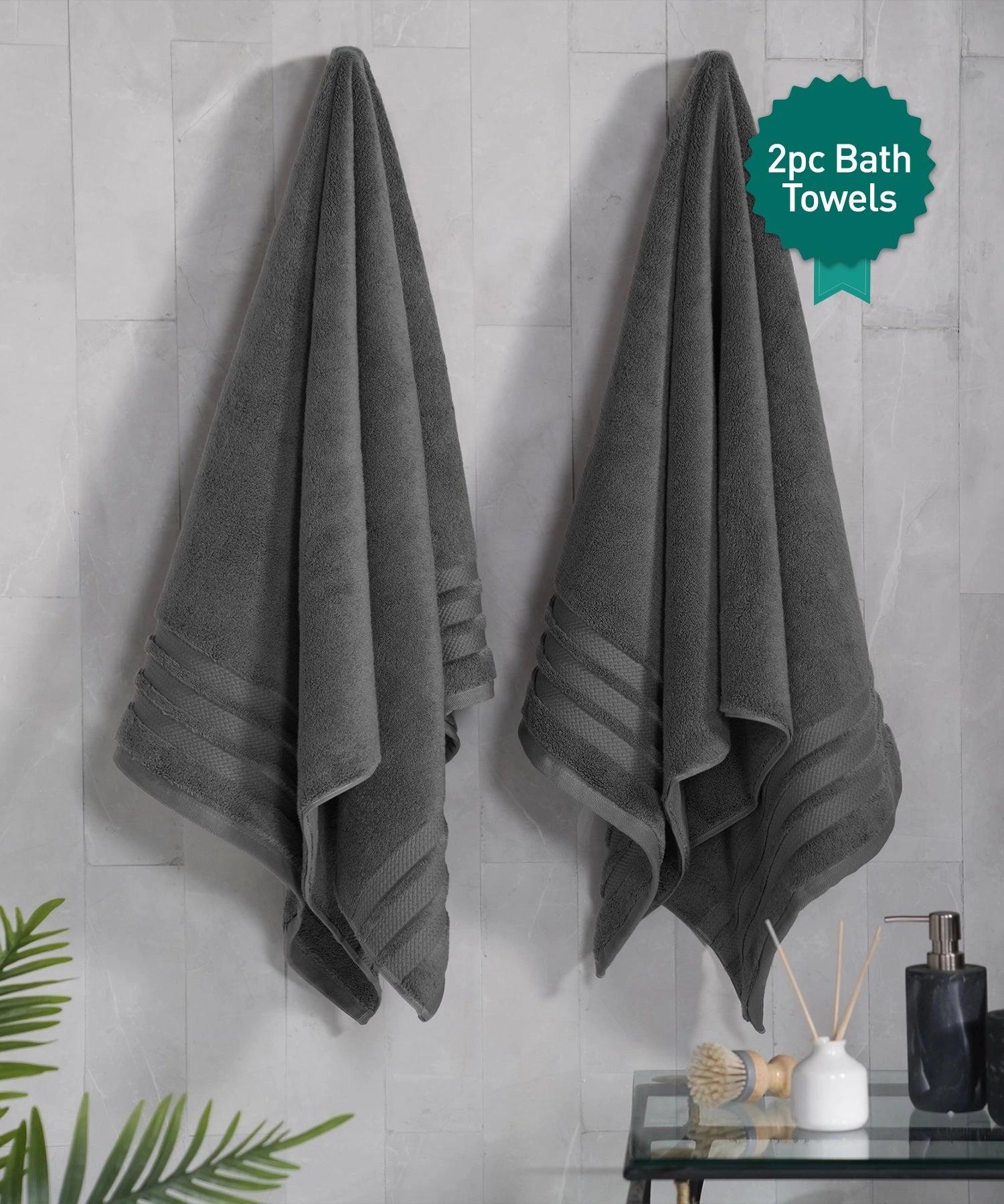 Luxury 2Pc Bath Towel Set , 625 Gsm, Charcoal bath towels,soft towels,bathroom textiles