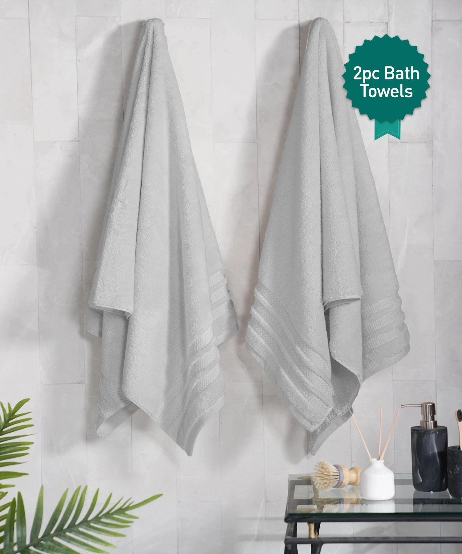Luxury 2Pc Bath Towel Set , 625 Gsm, Grey bath towels,soft towels,bathroom textiles