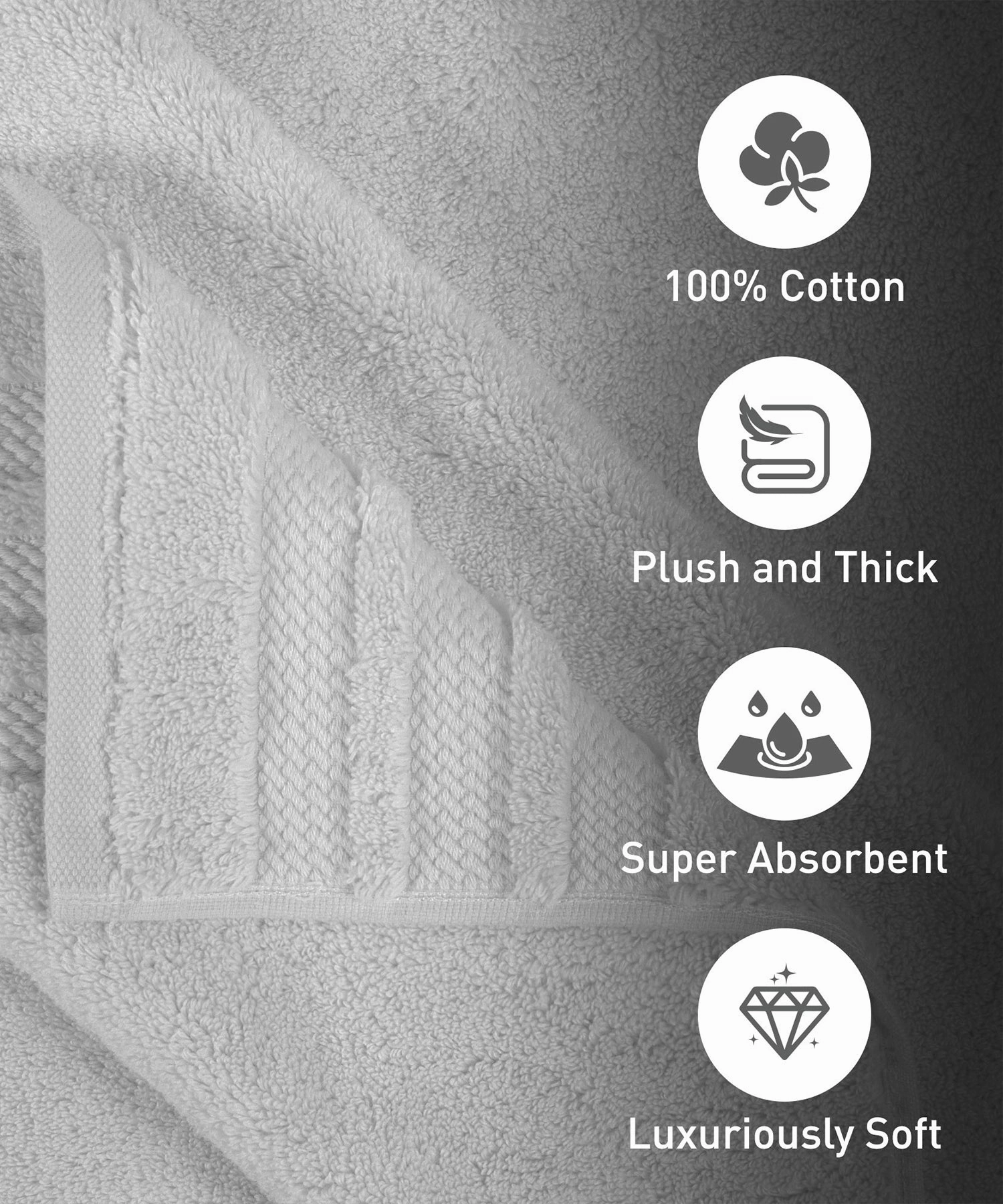 Luxury 2Pc Bath Towel Set , 625 Gsm, Grey