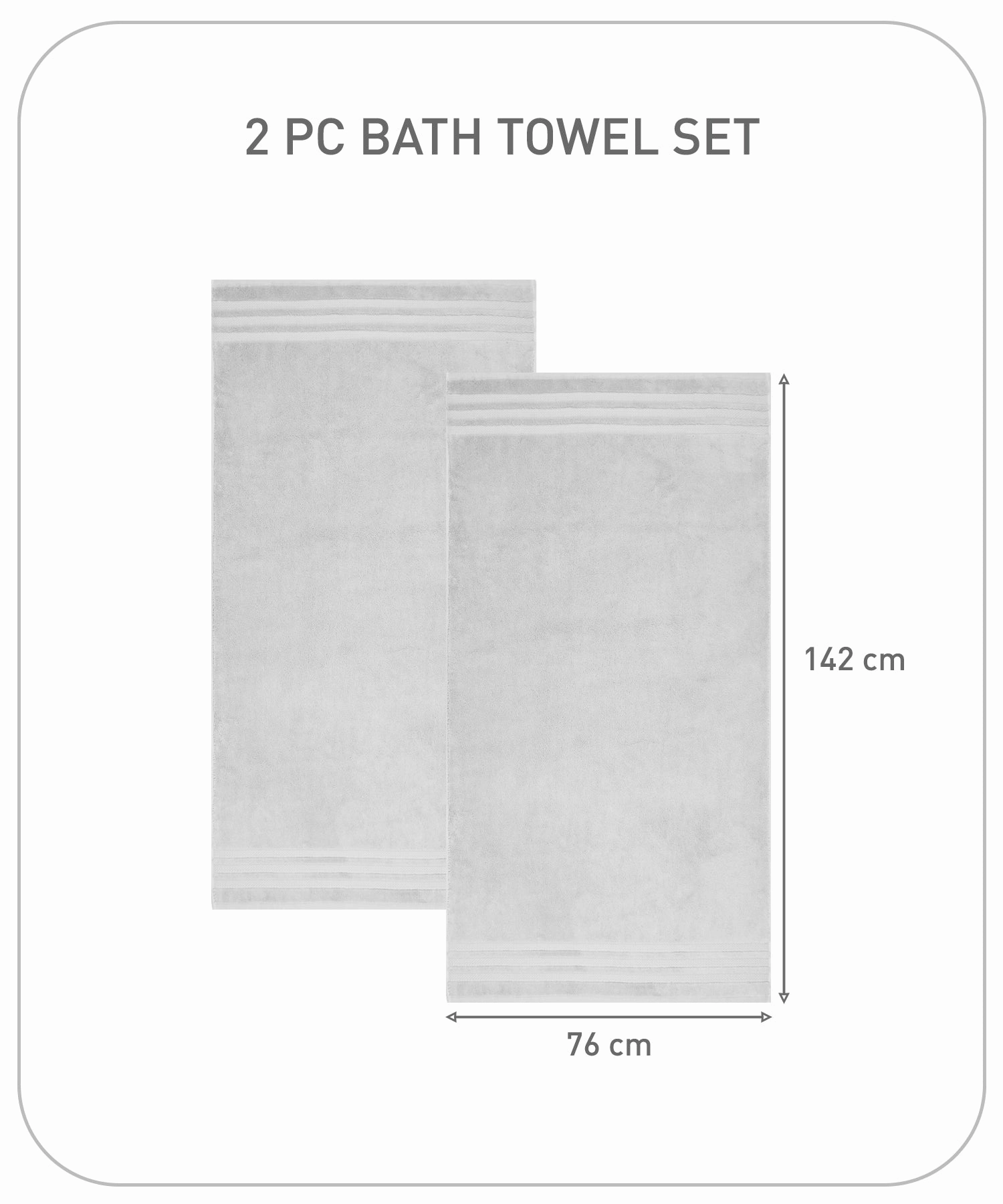 Luxury 2Pc Bath Towel Set , 625 Gsm, Grey
