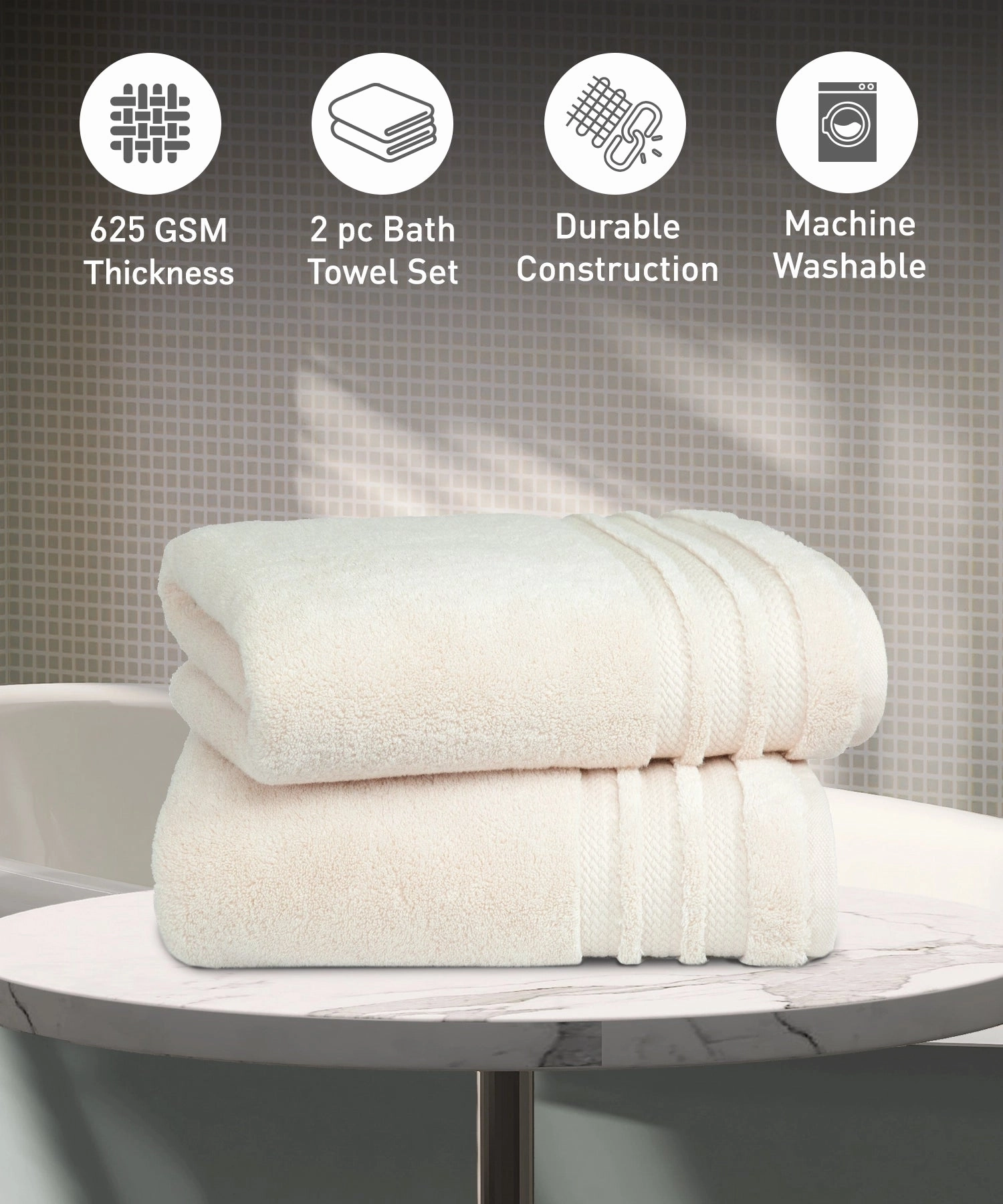 Luxury 2Pc Bath Towel Set , 625 Gsm, Linen