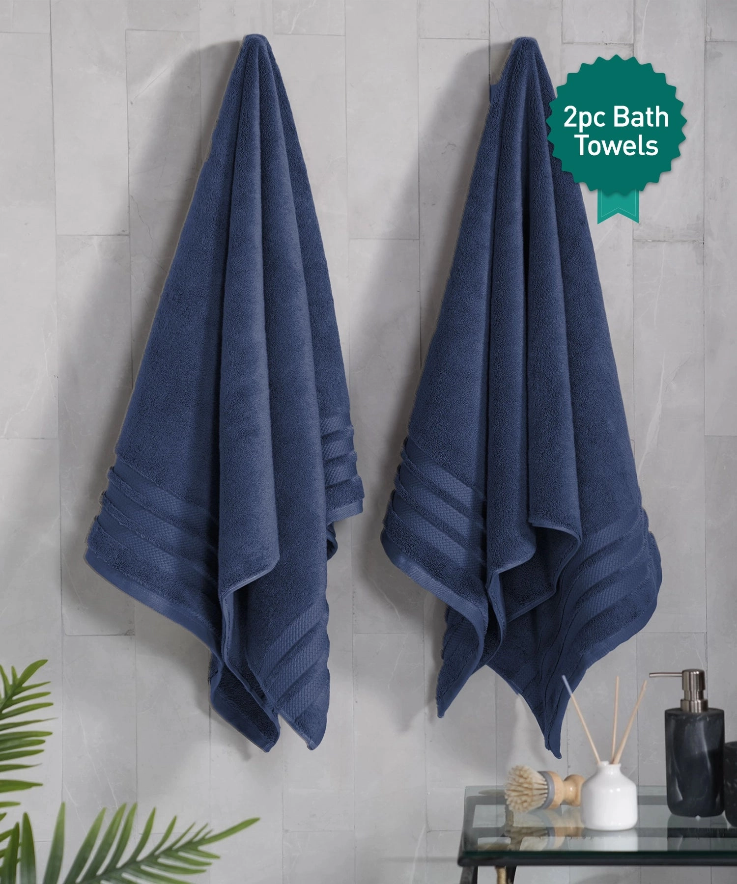 Luxury 2Pc Bath Towel Set , 625 Gsm, Navy bath towels,soft towels,bathroom textiles