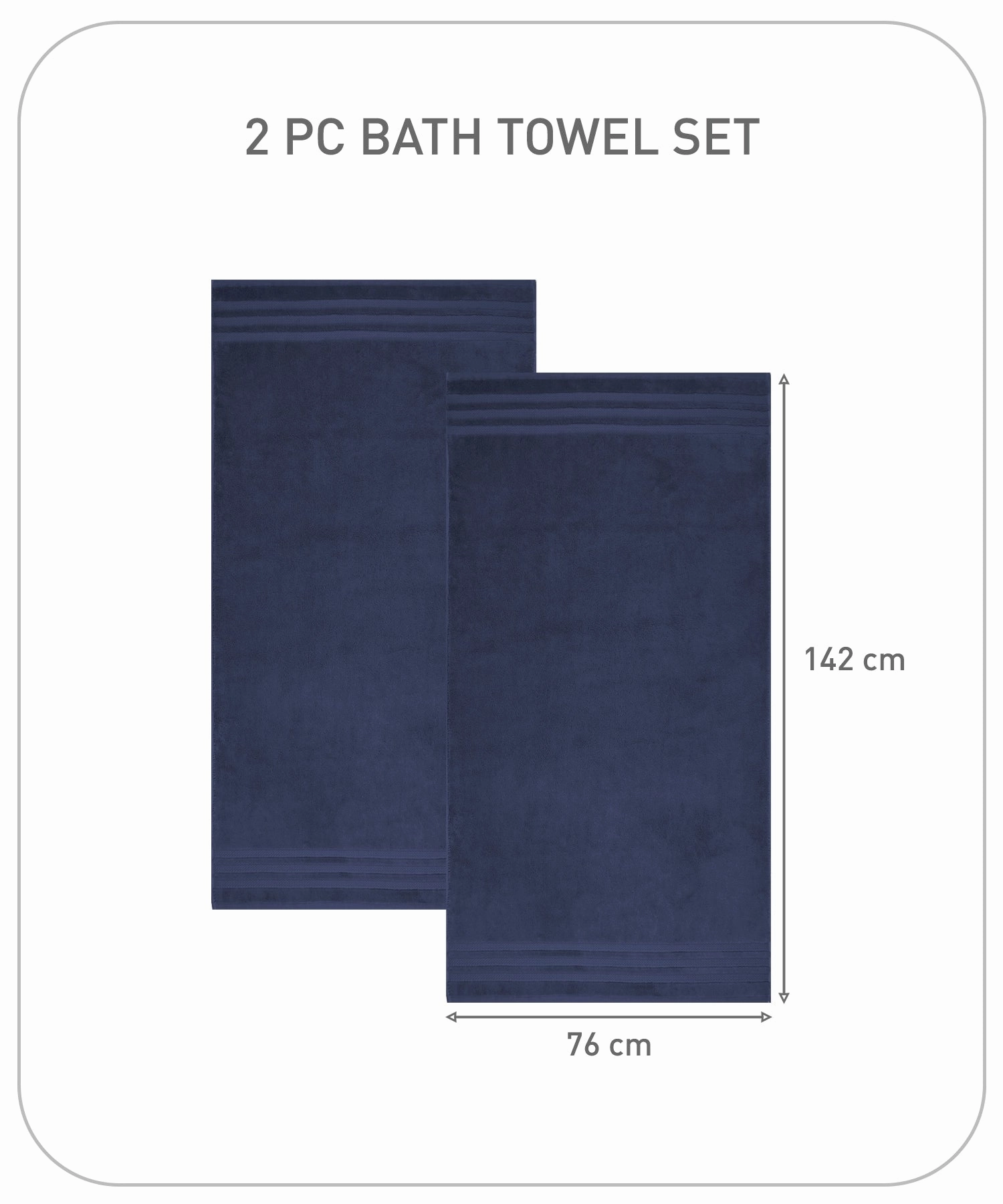 Luxury 2Pc Bath Towel Set , 625 Gsm, Navy