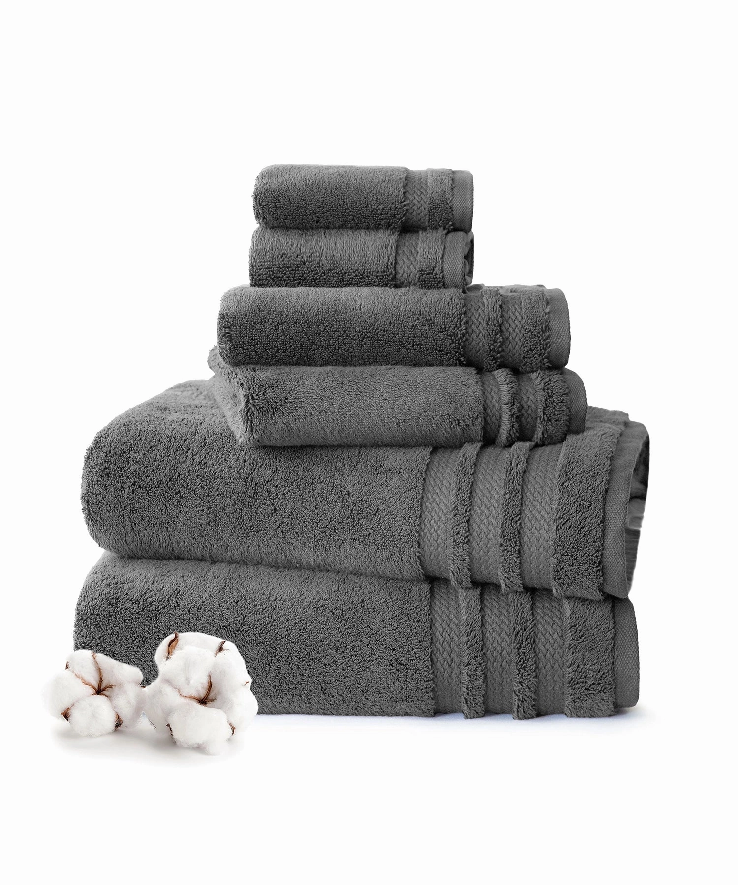 Luxury 6 Pc Towel set, 625 GSM, Antimicrobial, Premium Cotton, Charcoal