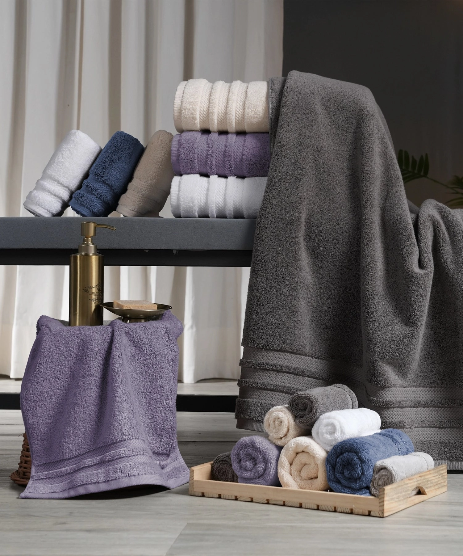 Luxury 6 Pc Towel set, 625 GSM, Antimicrobial, Premium Cotton, Charcoal