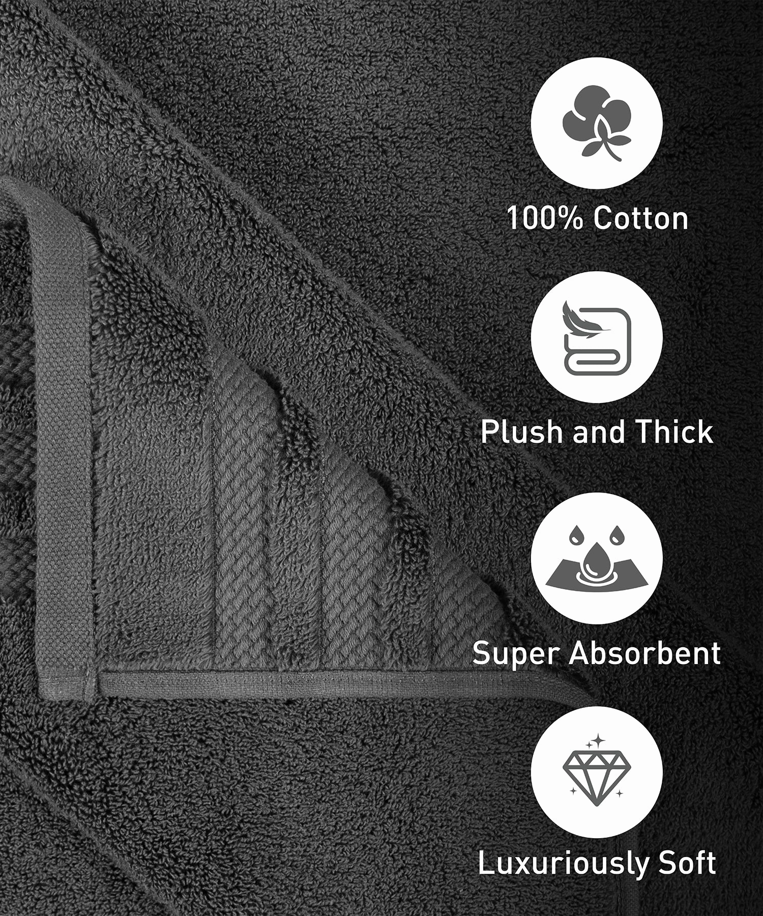 Luxury 6 Pc Towel set, 625 GSM, Antimicrobial, Premium Cotton, Charcoal